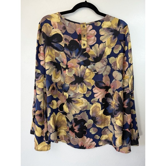 Cable & Gauge Deep Colored Floral Blouse With Unique Ruffled Sleeves Size XL - Picture 6 of 7